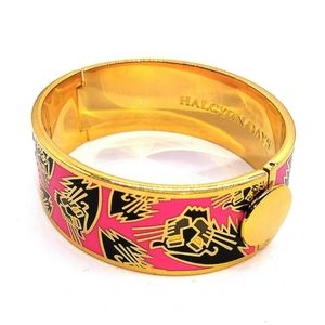 $390 Halcyon Days 18K Gold Plated Pink Bangle Bracelet-Imported from LONDON